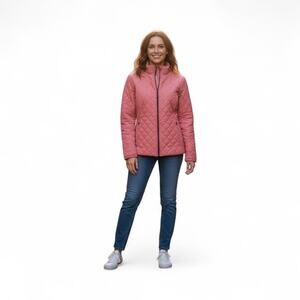 Body Glove Women's Diamond Quilted Zip Up Jacket Pomegranate Red Long Medium